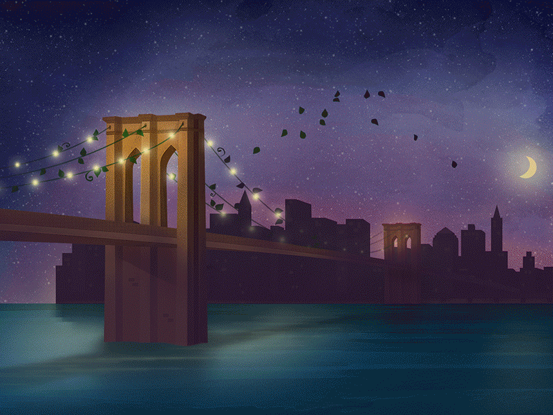 Brooklyn Bridge Illustration GIF brooklyn city colours drawing illustration lights newyork night ny sky skyline water