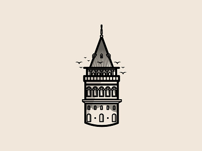 Istanbul & Galata Tower badge buildings city design emblem flat icon illustration istanbul tower turkey vector