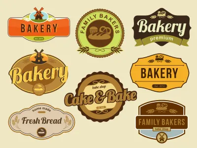 8 Bakery Badges and Logos badges balery elements emblems logos petya hadjieva ragerabbit stamp vector web