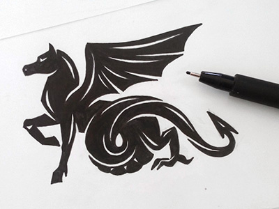 Sketch logo — 1 design dragon horse illustration logo mark mythical sign sketch wings