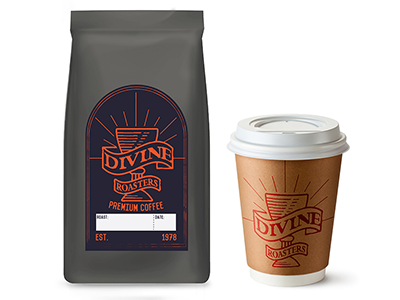 Divine Roasters coffee logo package design