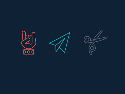Rocker, Paper, Scissors icons lines outlines paper rock rocker scissors