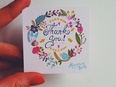 small greeting card "Thank you!" bright flat flower hame marushabelle sweet wreath