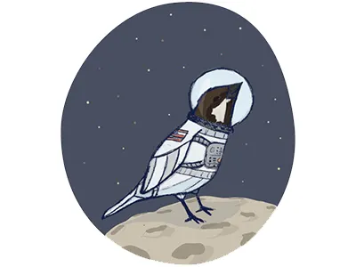 Space Sparrow bird childrens digital drawing illustration space sparrow