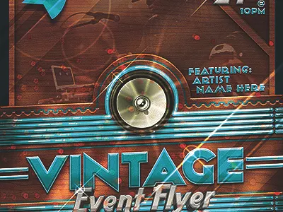 Vintage Neon Event Party Flyer Template aged camping flyer outdoors retro techno template vintage wood woodgrain