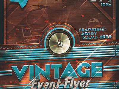 Vintage Neon Event Party Flyer Template aged camping flyer outdoors retro techno template vintage wood woodgrain