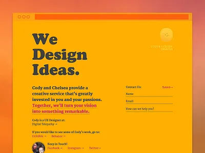 Cody and Chelsea Creative filament ivy landing page muse non portfolio page passport