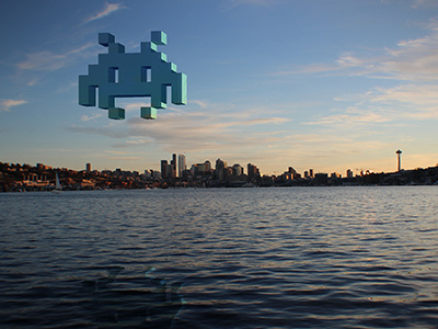 Invading Seattle 3d atari fun seattle space invaders