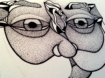 Vikisan and beard black illustration pen stippling white wip