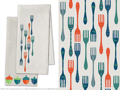 Owl Creek Kitchen Towel + Forks Pattern acorns design forks geometric kitchen pattern surface surface design surtex tea towel textiles towel