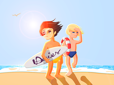 Haier beach bird boys cartoon color haier sea sunshine