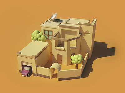 Jubail House 3d c4d car cinema 4d design house low poly lowpoly render shading texturing vray