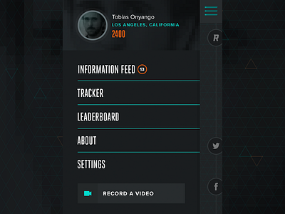 Mobile App Menu app dark menu mobile pixelated reveal slide spooky stealth tech