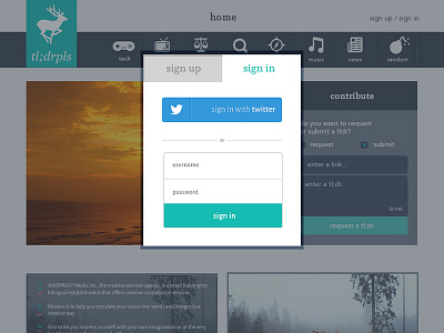 Tl;drpls Sign-In button flat form modal sign in sign up twitter ui user interface web website