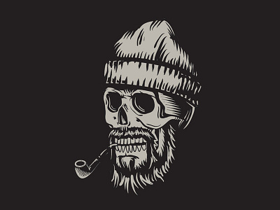 Oldsalt block print illustration illustrator pipe sailor skull