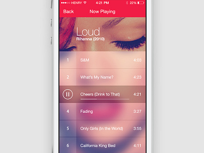 Music Player flat ios iphone list music player ui