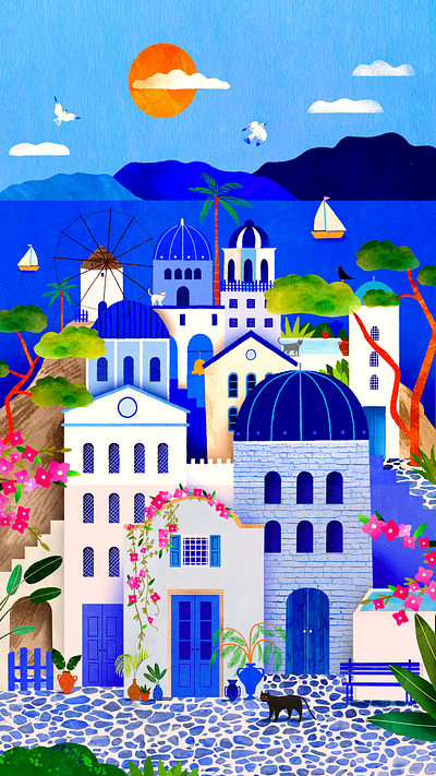 Blue Landscape 💙 animation greece greek illustration