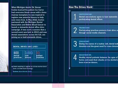Sponsorship Kit interior [in-progress] chart dentistry diagram indesign layout print spread type