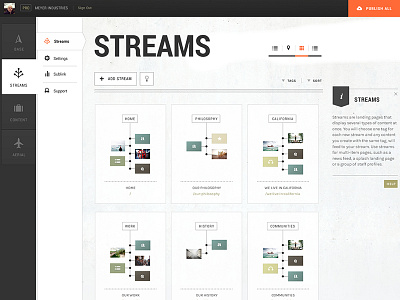 Gutensite 2.0 Streams Grid 2 admin cms content control panel feed gutensite list streams ui ux