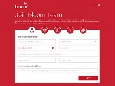 Bloom Careers Application careers clean form icons red