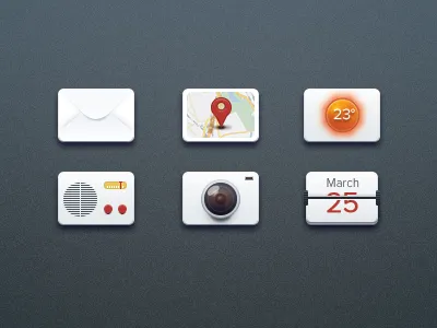 icon calender camera mail map radio weather