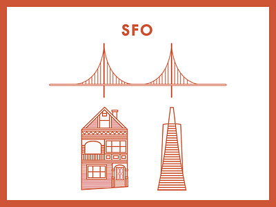 San Francisco architecture bridge building drawing flat golden gate house illustration line painted ladies san francisco vector