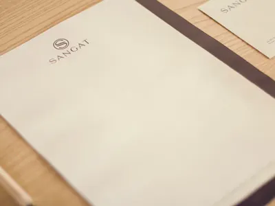 Photo of Stationery | Sangat | Wellness Centre and Spa brand business card envelope invitation letterhead logo design print design sangat spa stamp stationery wellness
