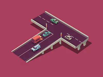 letter T highway ramp road traffic traffic signal vehicles