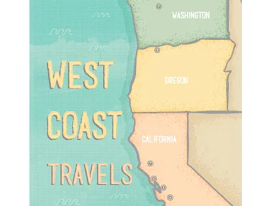 West Coast Travels design map pastel poster road trip texture vector west coast