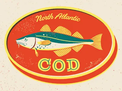 Cod 2 can fish illustration logo marine ocean poster texture vintage