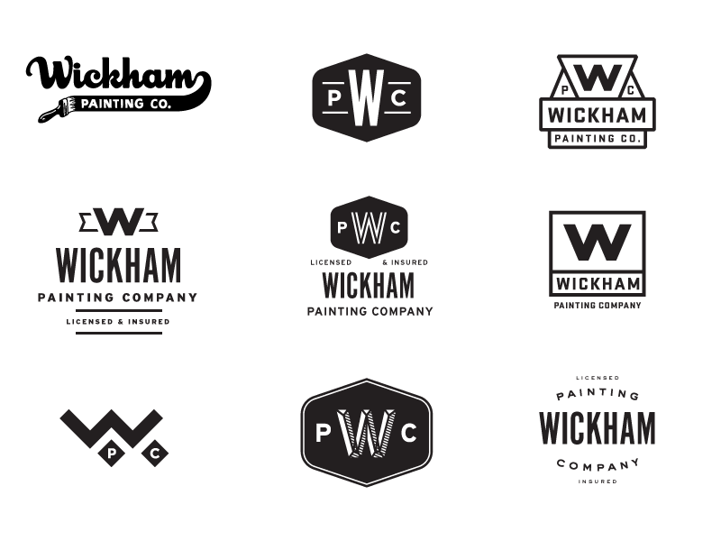 Wickham Painting co alt gothic badge black and white interstate sackers gothic script