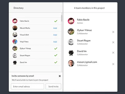Marvel Teams add avatars collaborators directory invite list modal profiles teams