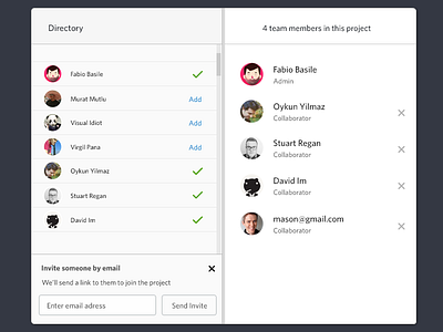 Marvel Teams add avatars collaborators directory invite list modal profiles teams