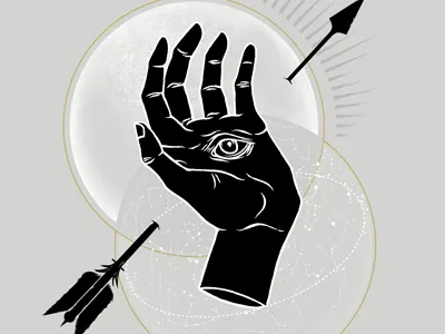 Playing Card arrow detail hamsa illustration ink nuetral print printmaking screen