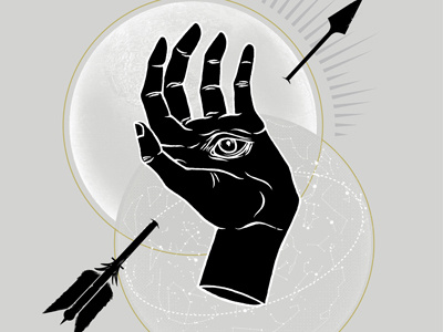 Playing Card arrow detail hamsa illustration ink nuetral print printmaking screen