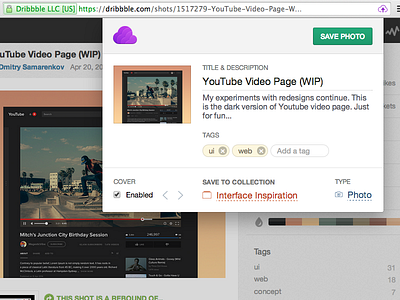 Save shots from Dribbble dribbble extension save shots