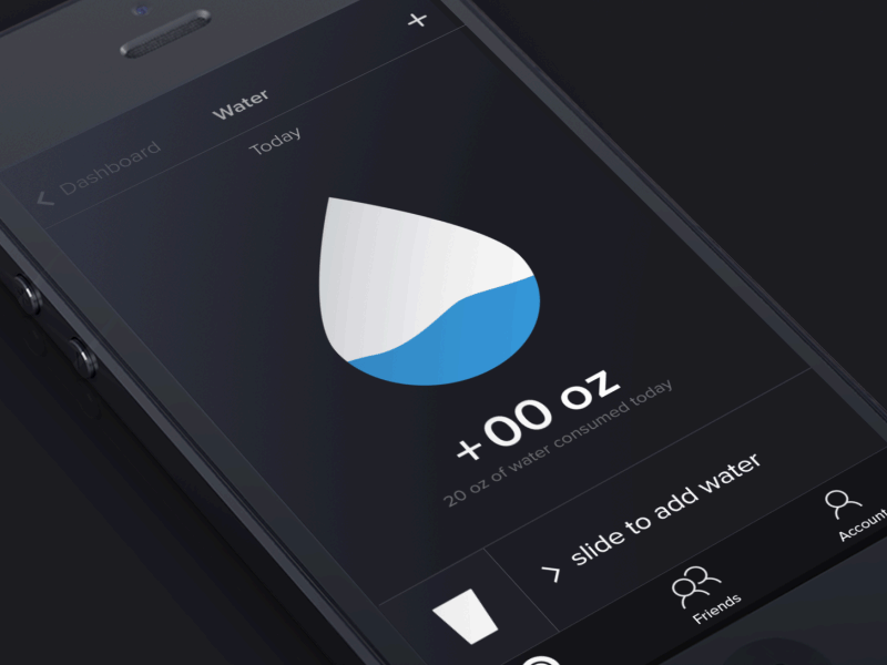 [UX] Slide to add water add animation app dark flat ios iphone number slide ui ux water