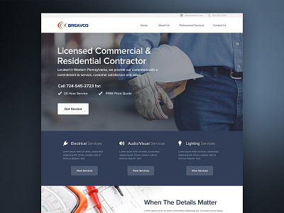 Commercial & Residential Contractor - Homepage business clean contractor electrician homepage landing page layout minimal proxima nova