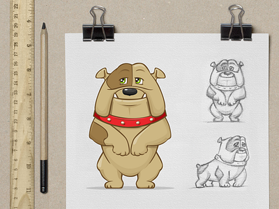 Bulldog character cute dog drawing game illustration notepad paper pencil sketch smile vector