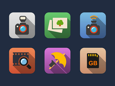 Photographer Flat Icons app flat icons interface lens long shadow metro photo icons photographer ui vector web