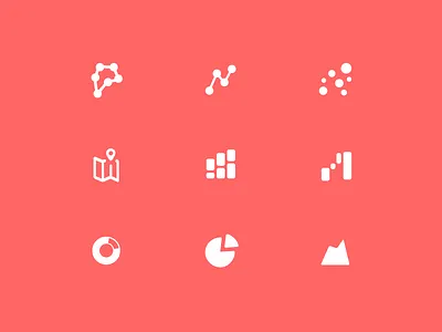 Glyph Chart Icons area chart chart doughnut chart glyph icon line chart location map pie chart radar chart set waterfall chart