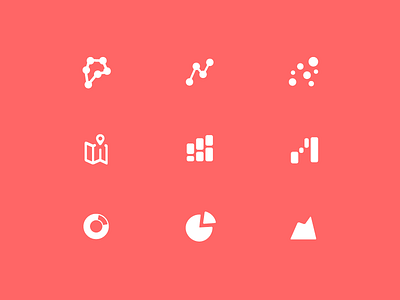 Glyph Chart Icons area chart chart doughnut chart glyph icon line chart location map pie chart radar chart set waterfall chart