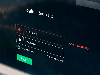 Login Overlay dark error form login red signup