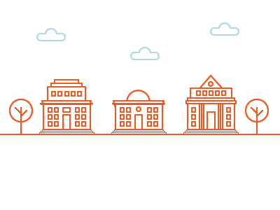 Buildings building buildings cloud icon orange pixel school tree university