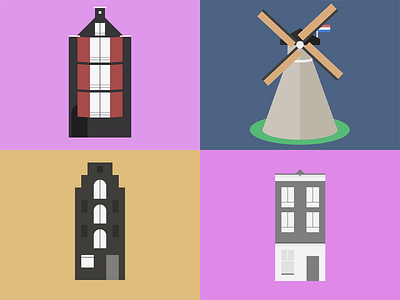 Amsterdam influences amsterdam assets building canal house design flat illustration web windmill