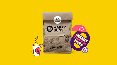 HAPPY BUNS adobe illustrator brand design brand identity brand illustration branding character design concept design ghost kitchen graphic design illustration illustrator logo naming packaging restaurant sticker design vector vector illustration visual identity