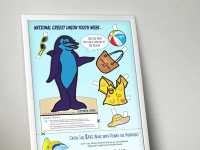 Children's Event Postcard in Frame beach children credit union illustration paper doll postcard sun