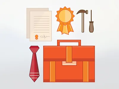 Business Survival Illustration awards briefcase business illustration ribbon success survival tools