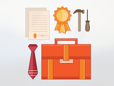 Business Survival Illustration awards briefcase business illustration ribbon success survival tools