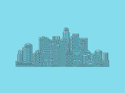 LA buildings city focus lab fun illustration line strokes line work lines offset print skyline